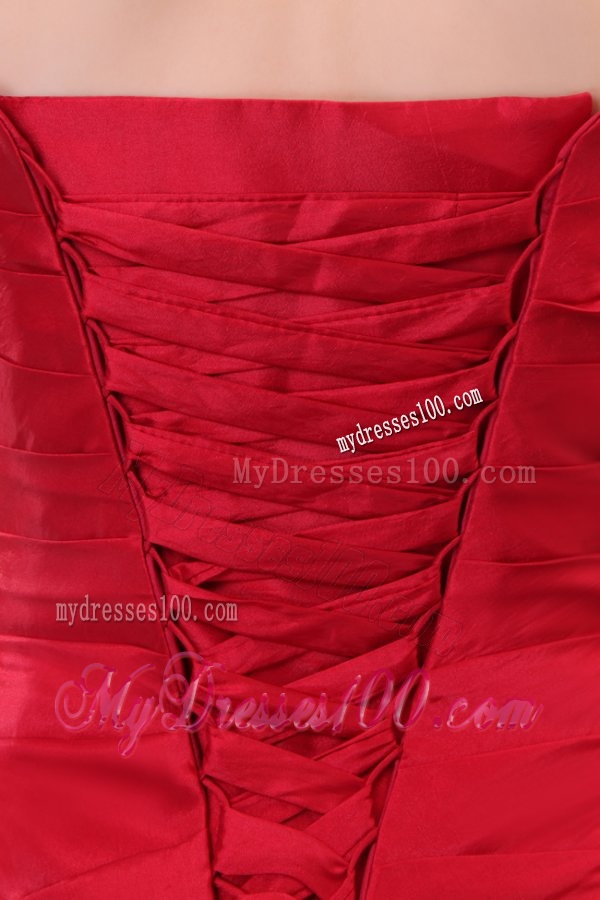 Affordable Red Column Sweetheart Brush Train Ruching Evening Dress with Lace Up