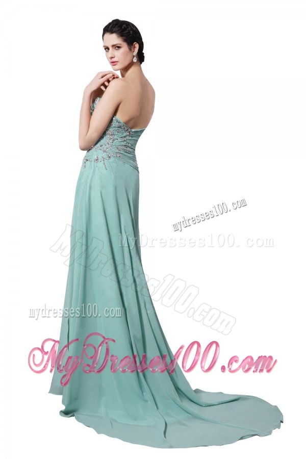Apple Green Sweetheart Appliques Brush Train Evening Dress