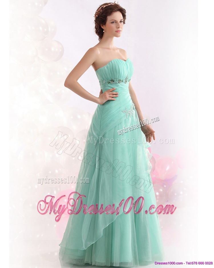Appple Green Sweetheart Evening Dresses with Ruching and Beading