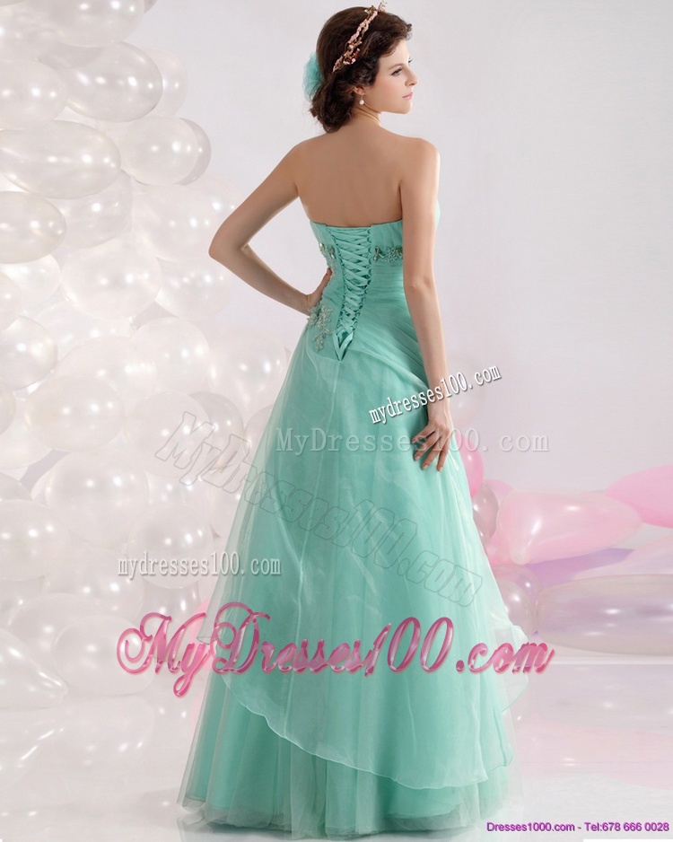 Appple Green Sweetheart Evening Dresses with Ruching and Beading