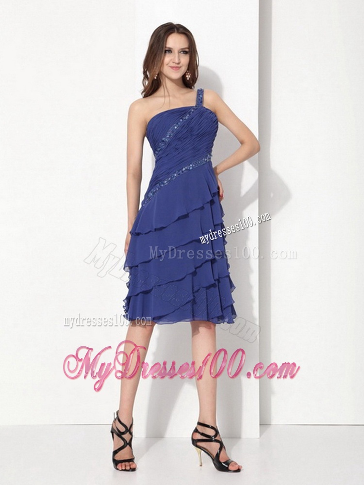 Beaded One Shoulder Knee Length Evening Dresses with Ruffled Layers
