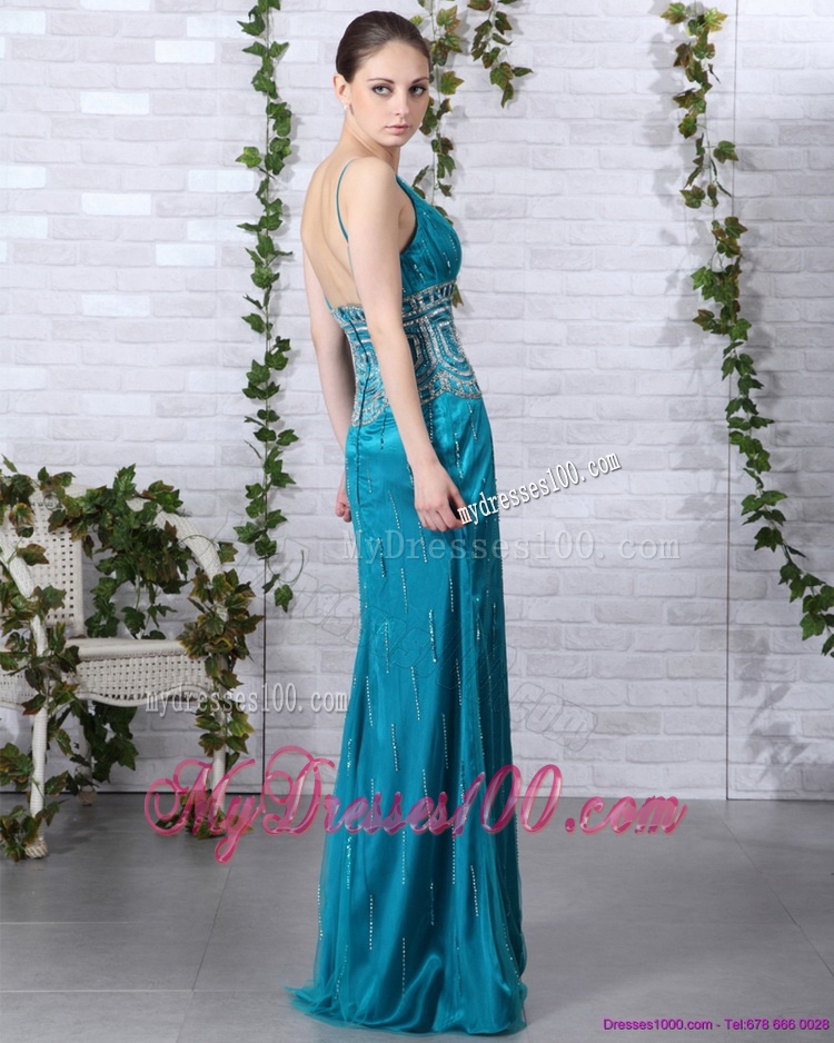 Beading Evening Dresses with Brush Train and Spaghetti Straps