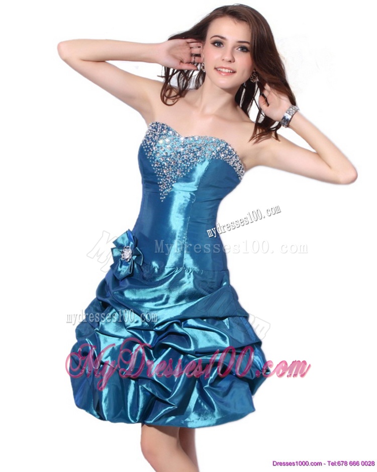 Beading Strapless Evening Dresses with Pick Ups and Hand Made Flower