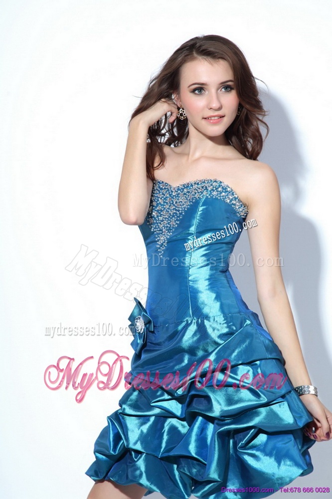 Beading Strapless Evening Dresses with Pick Ups and Hand Made Flower