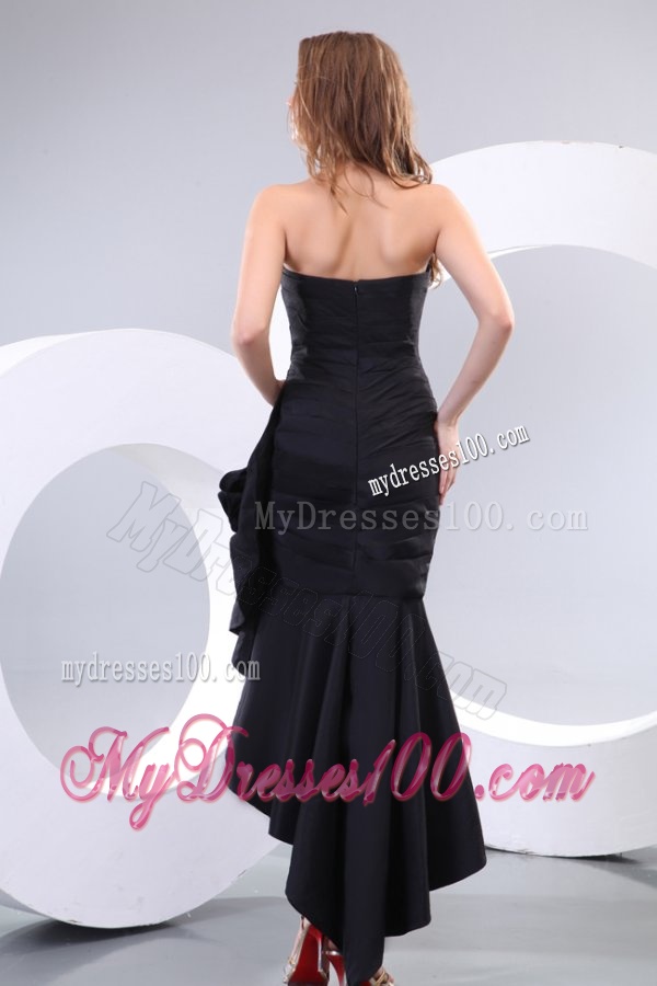Black Column Sweetheart Ruching High Slit Evening Dress