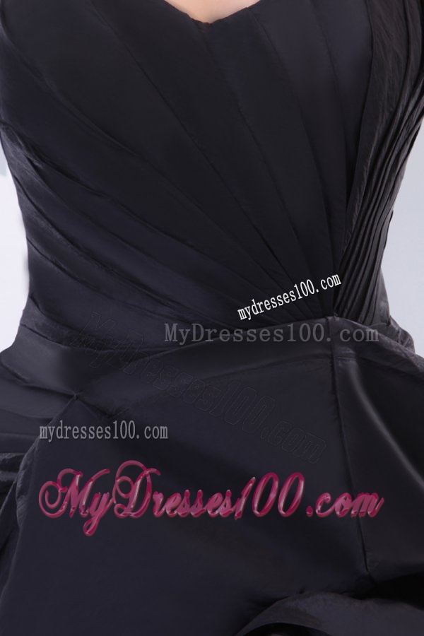 Black Column Sweetheart Ruching High Slit Evening Dress