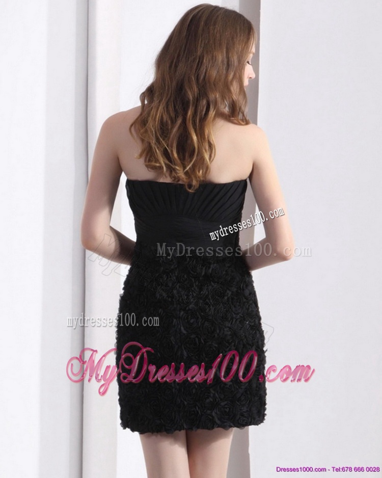 Black Sweetheart Mini Length 2016 Evening Dresses with Ruching and Rolling Flowers