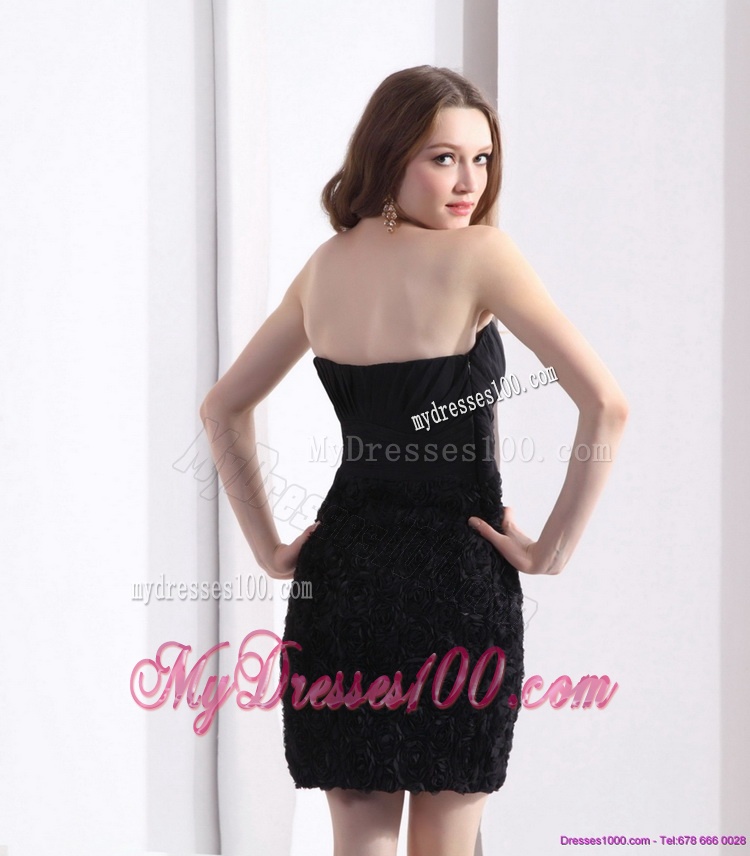 Black Sweetheart Mini Length 2016 Evening Dresses with Ruching and Rolling Flowers