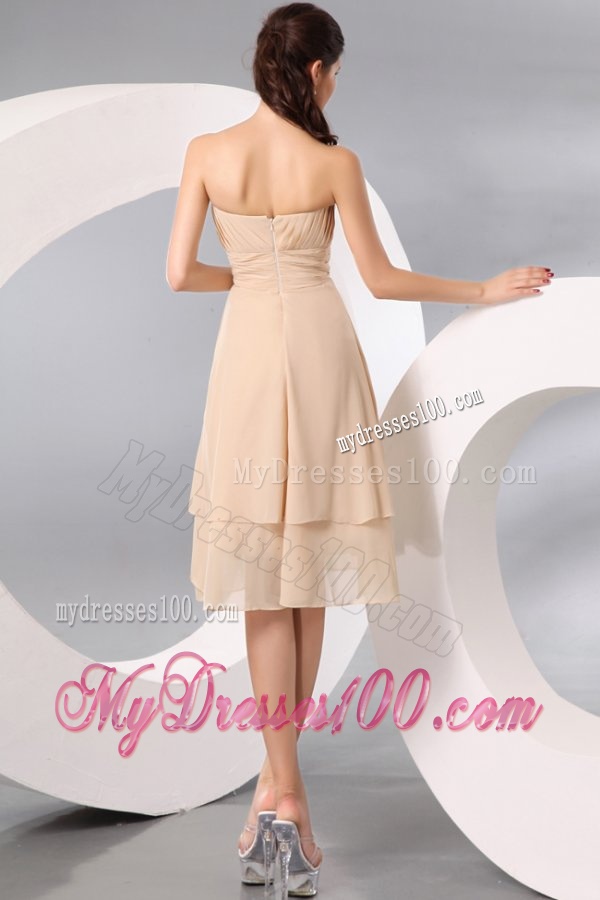 Champagne Sweetheart Knee-length Chiffon Evening Dress with Ruching