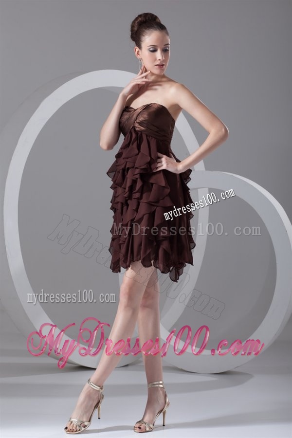 Cheap A-line Sweetheart Mini-length Chiffon Brown Evening Dress