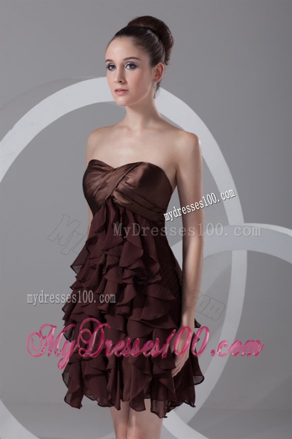 Cheap A-line Sweetheart Mini-length Chiffon Brown Evening Dress