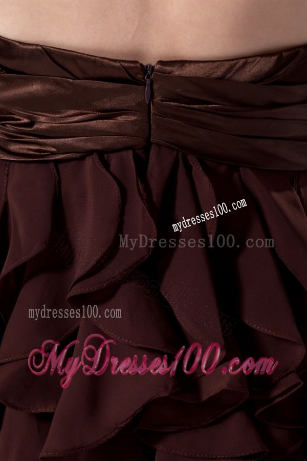 Cheap A-line Sweetheart Mini-length Chiffon Brown Evening Dress