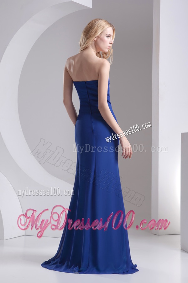 Column Blue Sweetheart Beading High Slit Chiffon Evening Dress