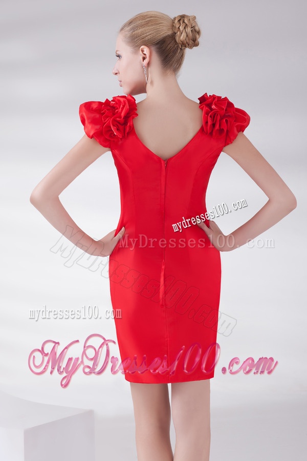 Column Scoop Cap Sleeves Wine Red Short Evening Dress
