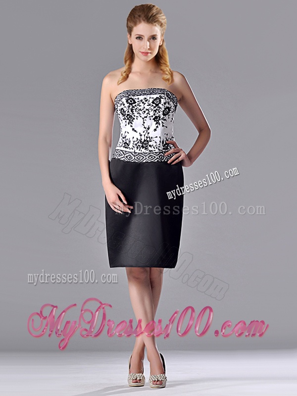 Column Strapless Knee-length Short Evening Dress with Embroidery
