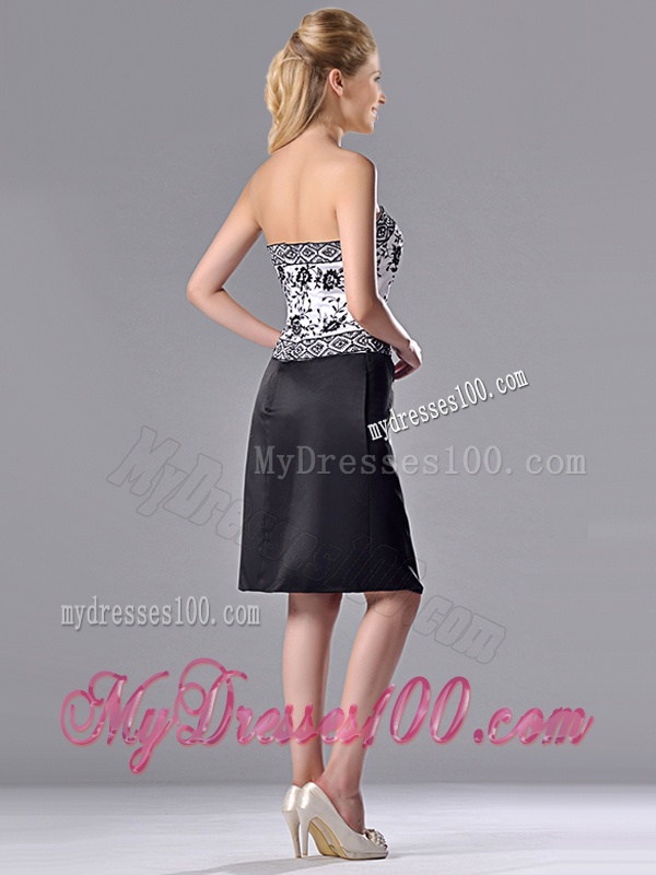 Column Strapless Knee-length Short Evening Dress with Embroidery