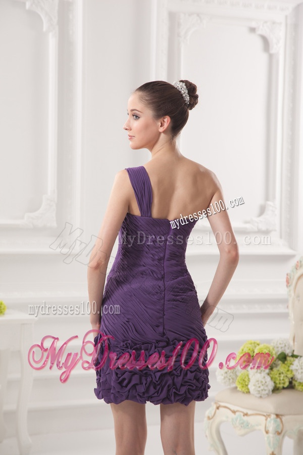 Dark Purple One Shoulder Evening Dress with Beading and Ruffles