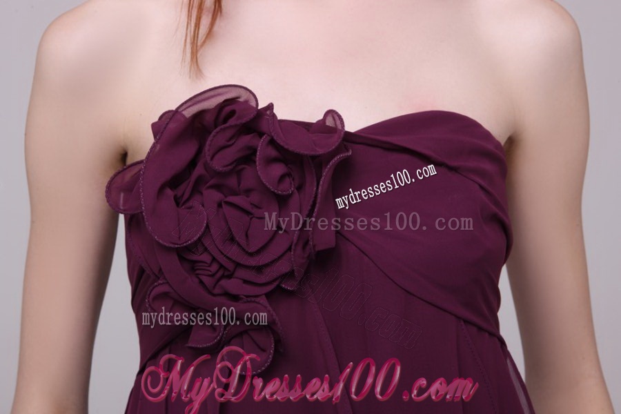 Dark Purple Strapless Hand Made Flower Short Evening Dress