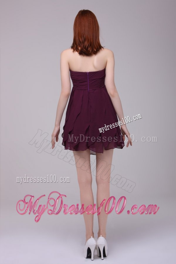 Dark Purple Strapless Hand Made Flower Short Evening Dress