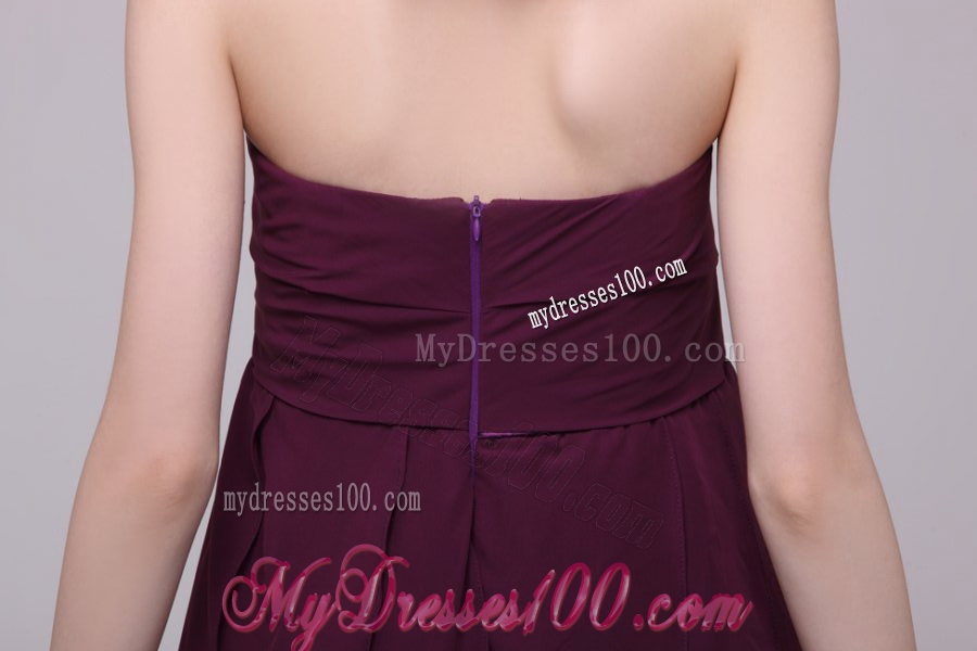 Dark Purple Strapless Hand Made Flower Short Evening Dress