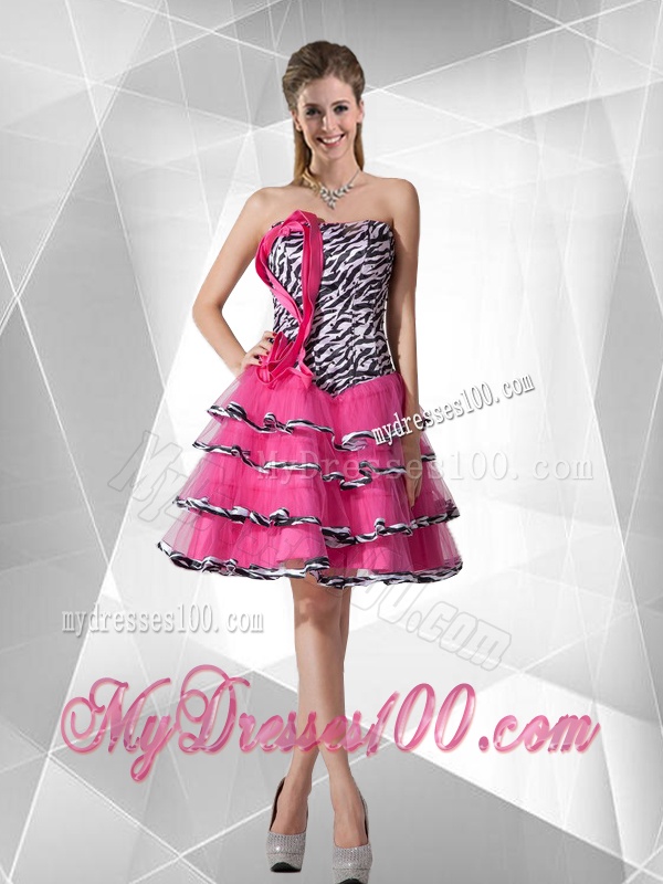 Discount A Line Strapless Zebra Evening Dresses with Ruffled Layers