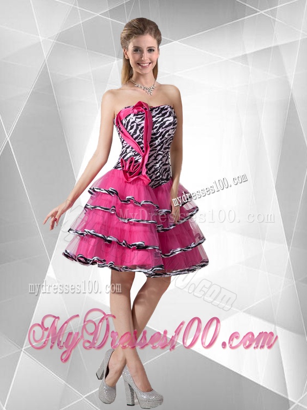 Discount A Line Strapless Zebra Evening Dresses with Ruffled Layers