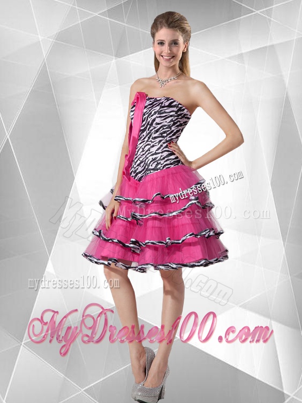 Discount A Line Strapless Zebra Evening Dresses with Ruffled Layers