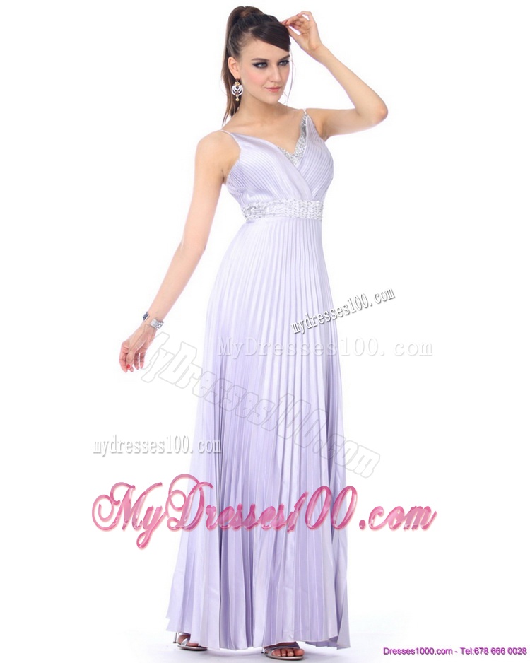 Elegant 2016 Empire V Neck Evening Dress with Pleats and Beading
