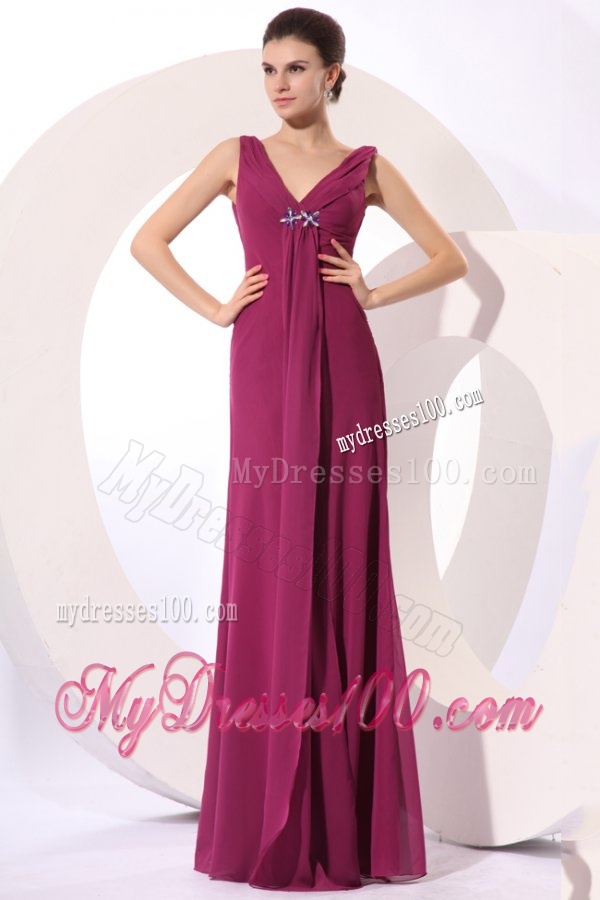 Elegant Empire V-neck Beading Purple Chiffon Evening Dress