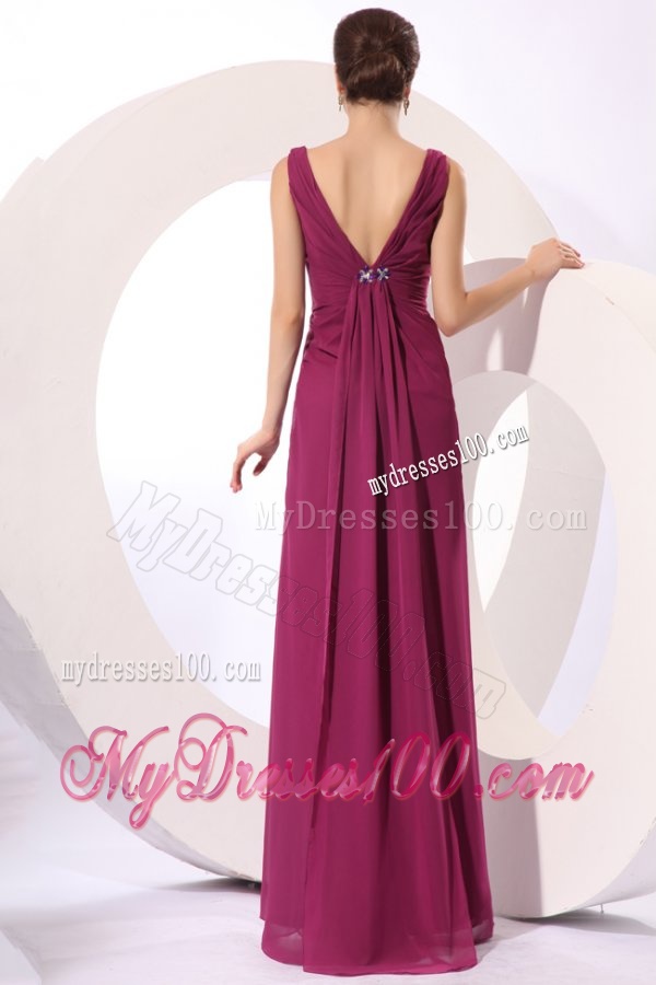 Elegant Empire V-neck Beading Purple Chiffon Evening Dress