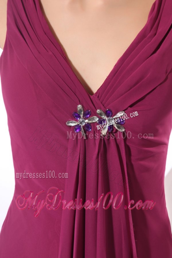 Elegant Empire V-neck Beading Purple Chiffon Evening Dress