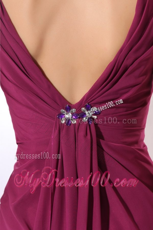 Elegant Empire V-neck Beading Purple Chiffon Evening Dress