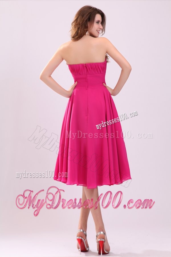 Empire Hot Pink Strapless Ruching Chiffon 2016 Evening Dress