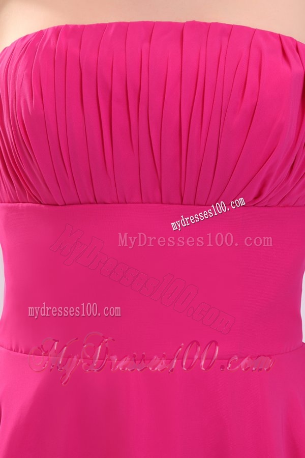 Empire Hot Pink Strapless Ruching Chiffon 2016 Evening Dress
