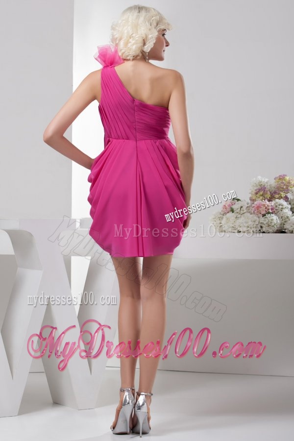 Empire One Shoulder Empire Hot Pink Chiffon Mini-length Evening Dress
