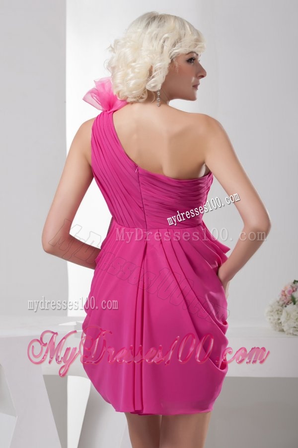 Empire One Shoulder Empire Hot Pink Chiffon Mini-length Evening Dress