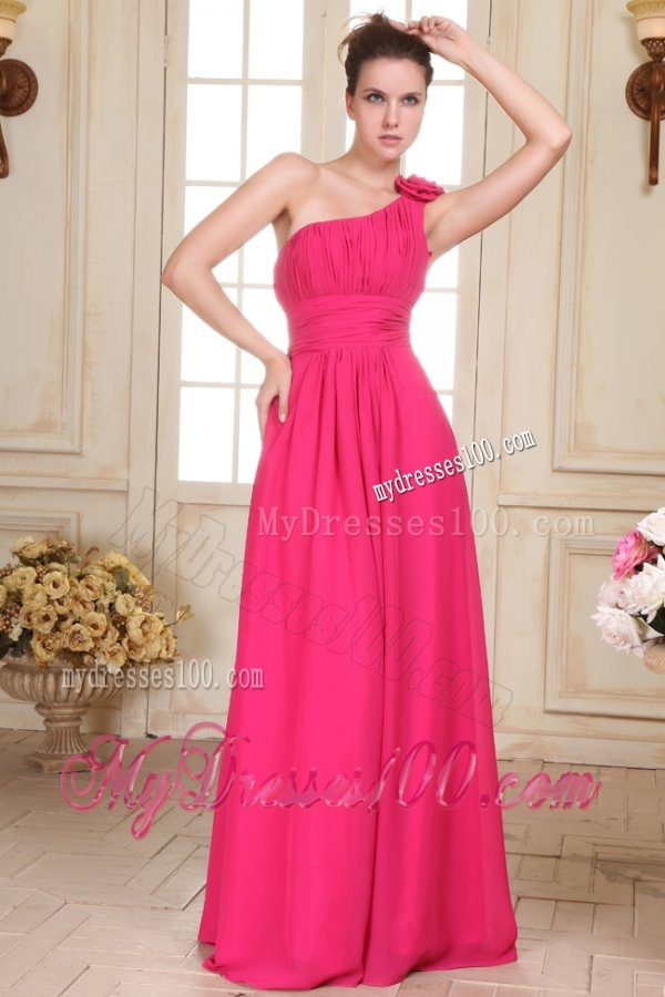 Empire One Shoulder Floor-length Hand Made Flower Evening Dress