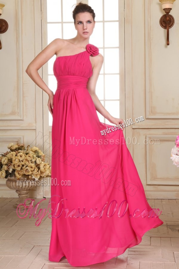 Empire One Shoulder Floor-length Hand Made Flower Evening Dress