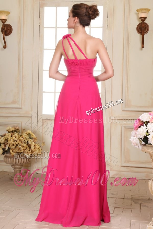 Empire One Shoulder Floor-length Hand Made Flower Evening Dress