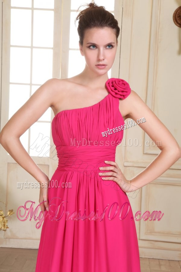 Empire One Shoulder Floor-length Hand Made Flower Evening Dress