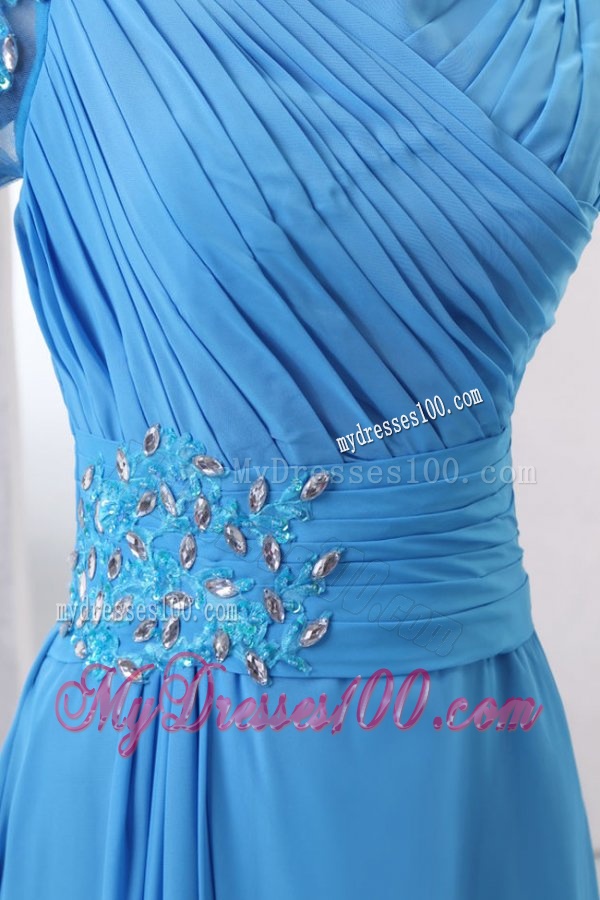 Empire Scoop Appliques with Beading 3/4-Length Sleeves Teal Evening Dress