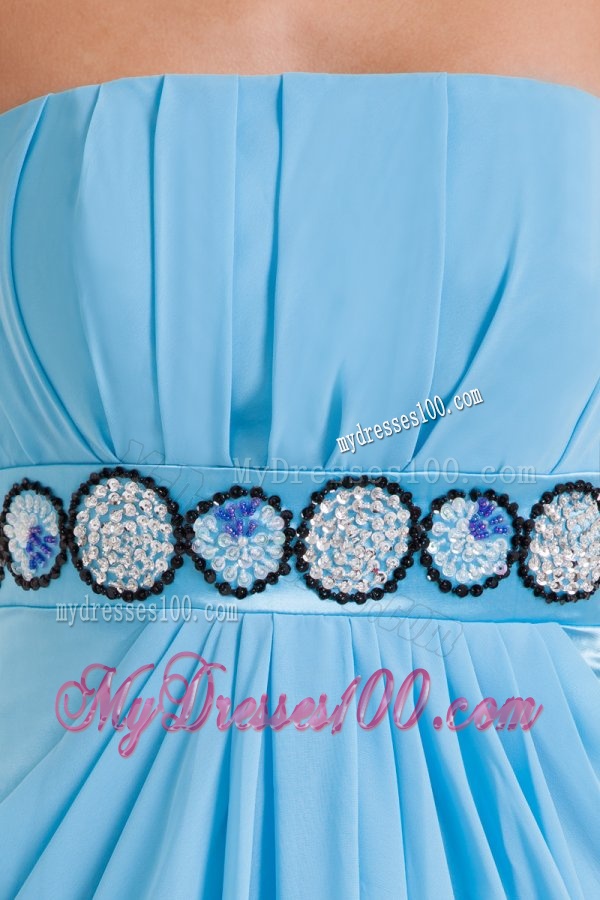 Empire Strapless Blue Chiffon Mini-length Evening Dress