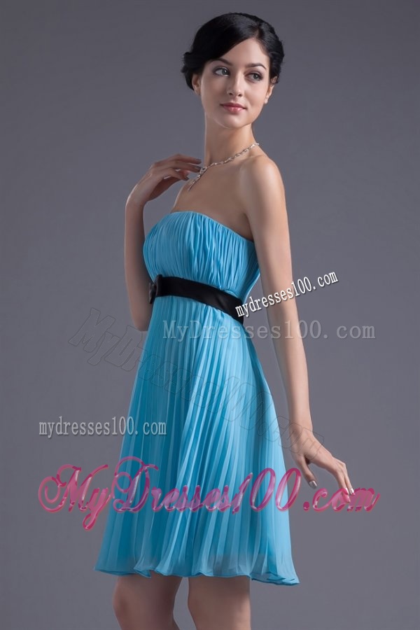 Empire Strapless Chiffon Aqua Blue Knee-length Evening Dress