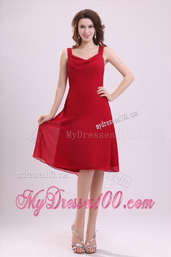 Empire Straps Ruching Chiffon Knee-length Wine Red Evening Dress