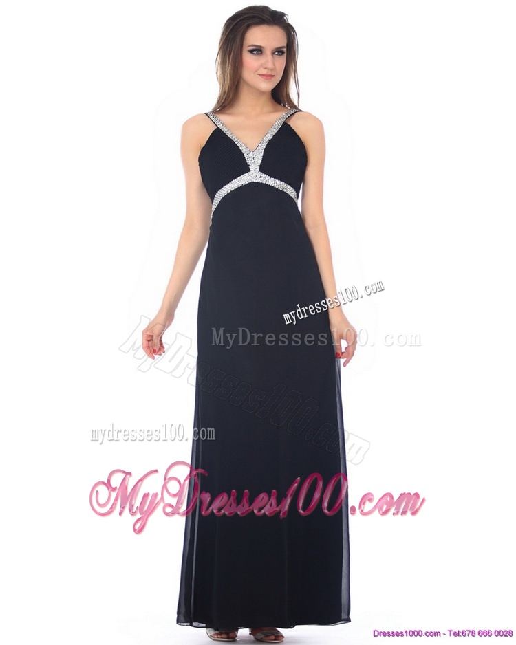 Exquisite Floor Length Beading Black Evening Dress for 2016