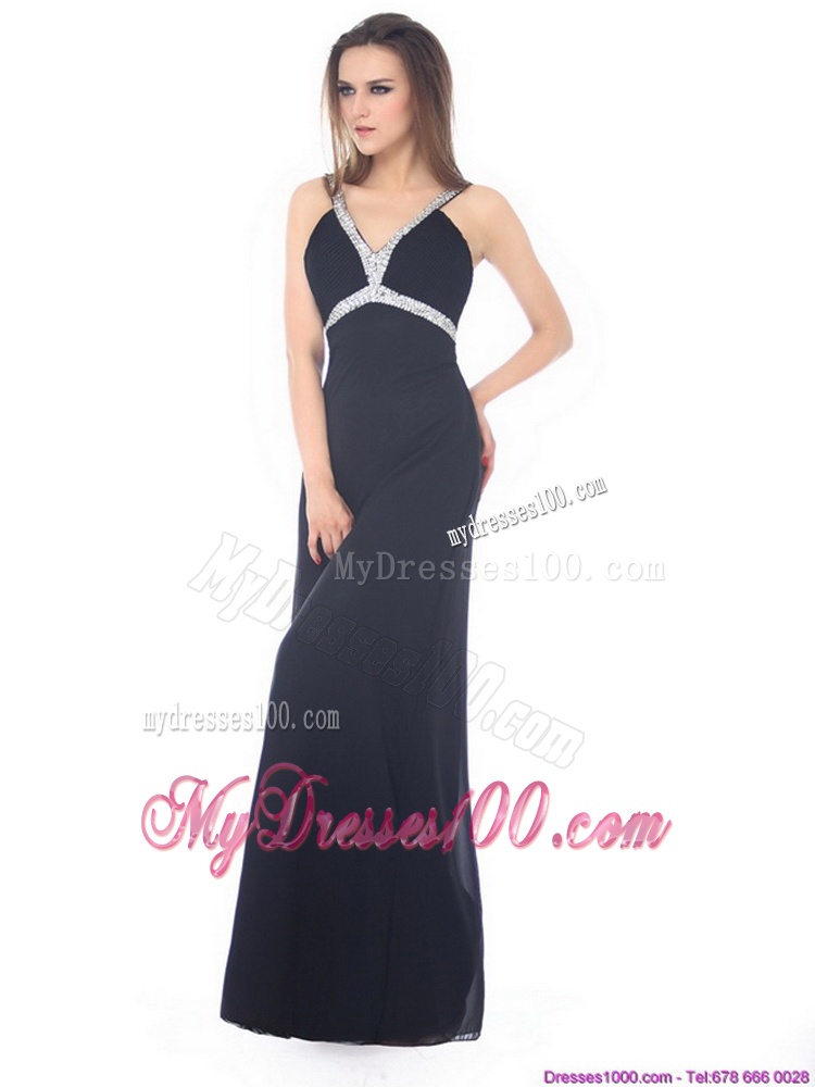 Exquisite Floor Length Beading Black Evening Dress for 2016