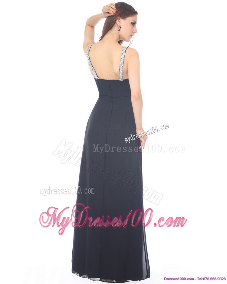 Exquisite Floor Length Beading Black Evening Dress for 2016