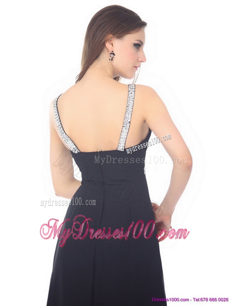 Exquisite Floor Length Beading Black Evening Dress for 2016