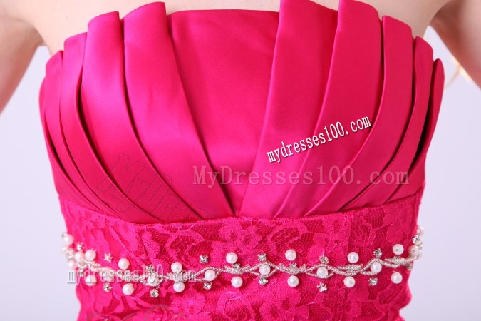 Hot Pink Column Strapless Evening Dress with Beading