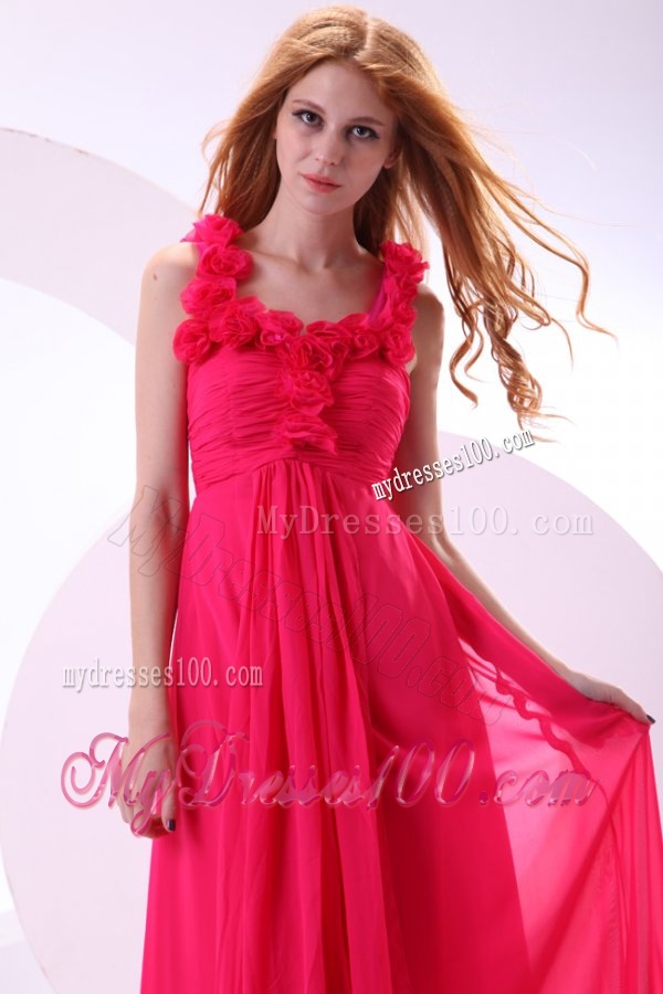 Hot Pink Empire Straps Ankle-length Ruching Chiffon Evening Dress